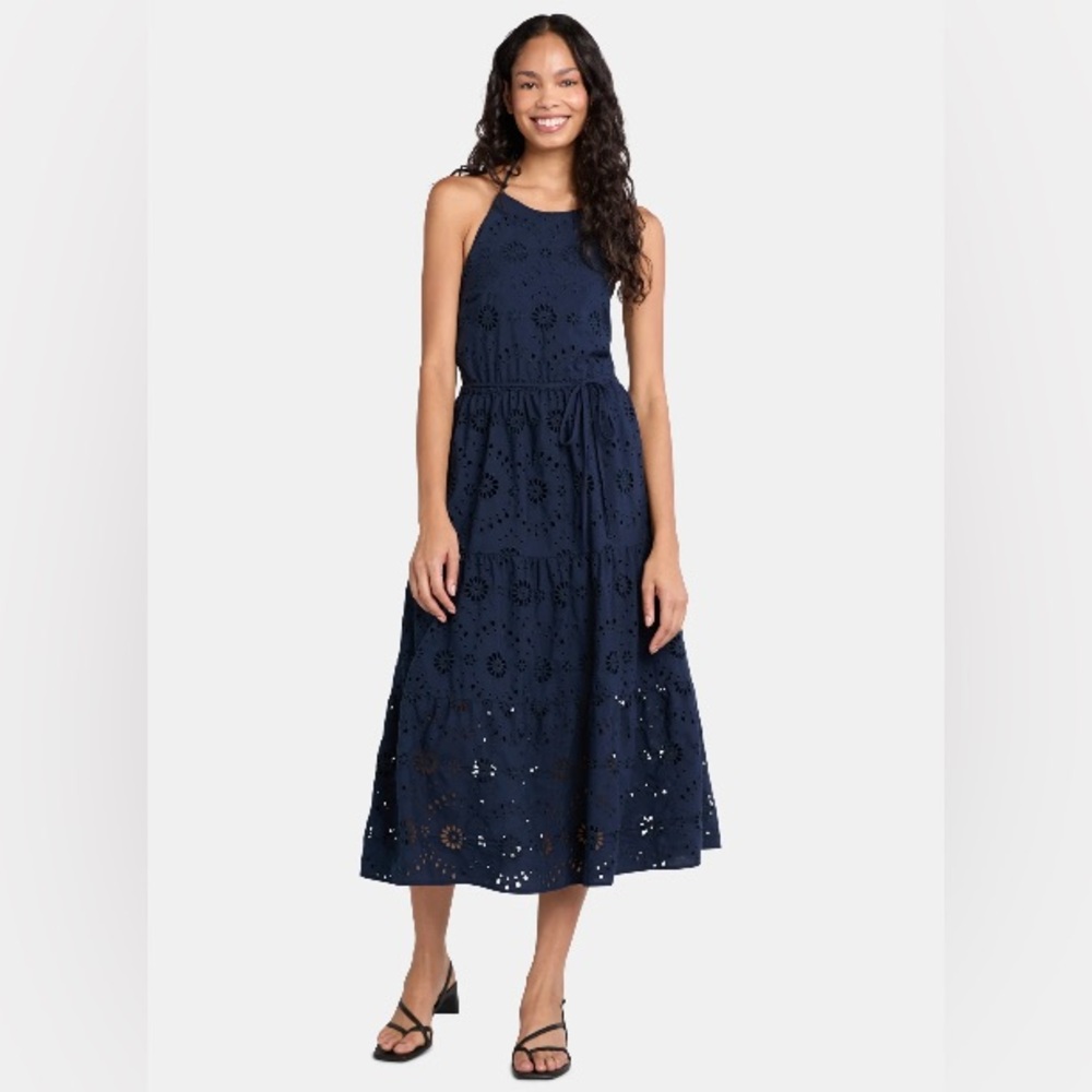 NWOT Time and Tru Navy Blue Eyelet Dress - Picture 2 of 6